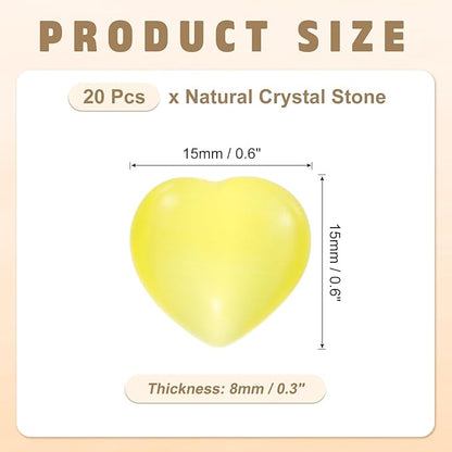 PATIKIL 20 Pcs Natural Heart Shaped Crystal Stone, 0.6 Inch Mini Polished Love Gemstone Crystal, Pocket Rock Engraved Worry Stones for Women Gifts Meditation, Bright Yellow