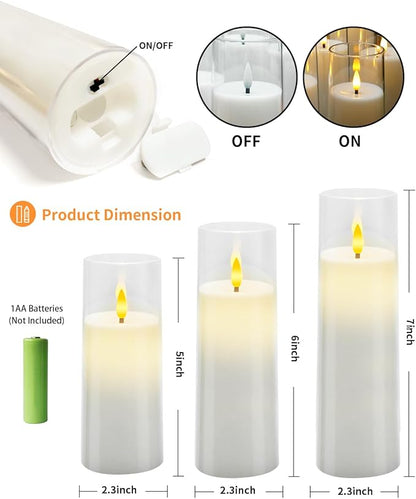 Flickering Flameless Candles Battery Operated with Remote and 2/4/6/8 H Timer Plexiglass Led Pillar Candles Pack of 9 (D2.3"xH 6"7"8")with Realistic Moving Wick Candles for Home Decor(White)