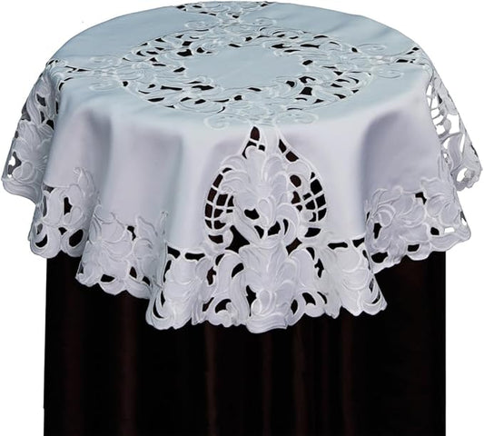 Creative Linens Embroidered Floral Tablecloth 33" Round White Topper