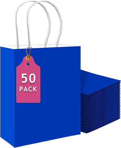 qiqee 50-Packs Diamond Blue Paper Gift Bags with Handles Bulk 13"x10.3"x4.6" Large Size Party Favor Bags Multiple Uses