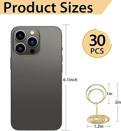 30PCS Table Number Holders Place Card Holder - Photo Holders for Tables, Cards Stand Name Menu Clips,Small Table Sign Holders for Wedding Anniversary Birthday Party (Gold)