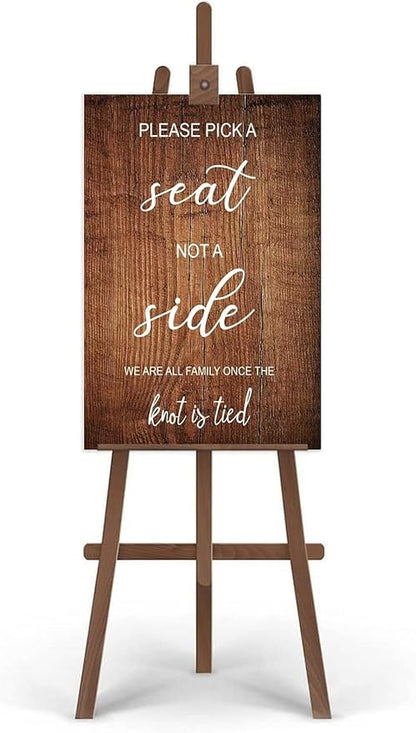Rustic Wooden 'Please Pick A Seat Not A Side' Wedding Welcome Sign - Reception Seating Plan Wall Art Decor for Kitchen, Cafe, Pub - 18x12 Inch Gift