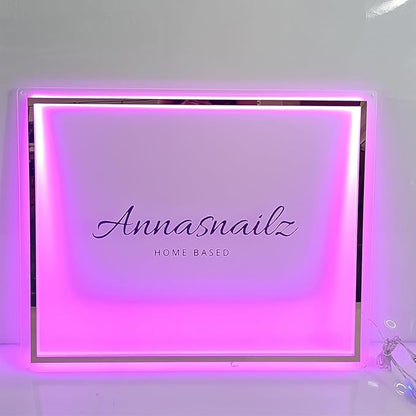 Custom LED Neon Sign for Business - Personalized Backlit Logo Sign, Floating Acrylic Metal Wall Decor for Salon, Office, Bar, Shop, Studio Illuminated Light Up Sign