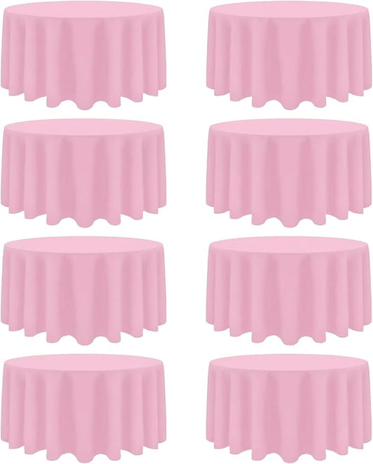 8 Pack Pink Round Tablecloth 120 Inch Stain and Wrinkle Resistant Round Pink Table Cloth Reusable and Washable Polyester Fabric Table Covers for Buffet Wedding Party and Banquet