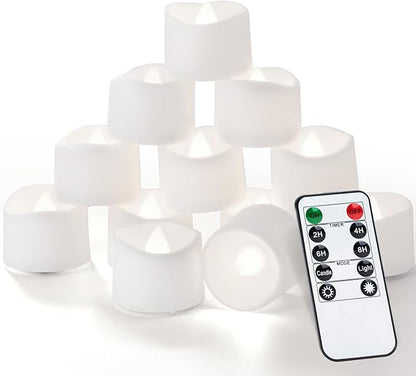 Homemory 12pcs Remote Timer LED Tea Lights Candles, 400+Hours Flickering Flameless Battery Votive Tealights for Tabletop Lighting, Centerpieces Decor, Holiday