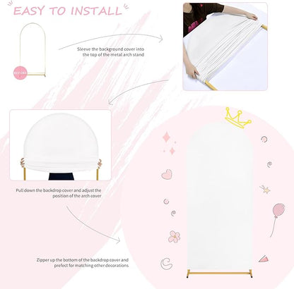 SoarDream White Wedding Arch Backdrop Cover 6.6FT Spandex Fitted White Wedding Arch Covers Round Top Chiara Arches Backdrop Cover Fabric for Birthday Balloon Party Decoration