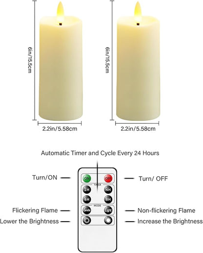 Plastic Waterproof Outdoor flameless Candles, LED Candles, with Remote Control and Timer, Battery-Powered Candles, Suitable for Camping, courtyards and Home Decoration,Set of 2（Ivory）