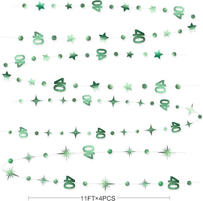 Sage Green 40th Birthday Decorations Number 40 Circle Dot Twinkle Star Garland Metallic Streamer Banner Backdrop for Women Mens Cheers to 40 Years Old Birthday Happy 40th Anniversary Party Supplies