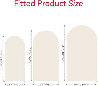 Spandex Anti Wrinkle Arch Backdrop Cover - High Elastic Fitted Arch Stand Cover Set of 3, Beige Round Top Chiara Backdrop for Wedding Birthday Party Garden Decor 4FT, 5FT, 6FT