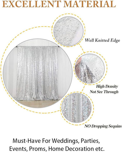 ShinyBeauty Silver Sequin Backdrop 10x10FT, Seamless, Non-Through, Includes 1pc, for Photography, Wedding, Baby Birthday Party, Event Decoration