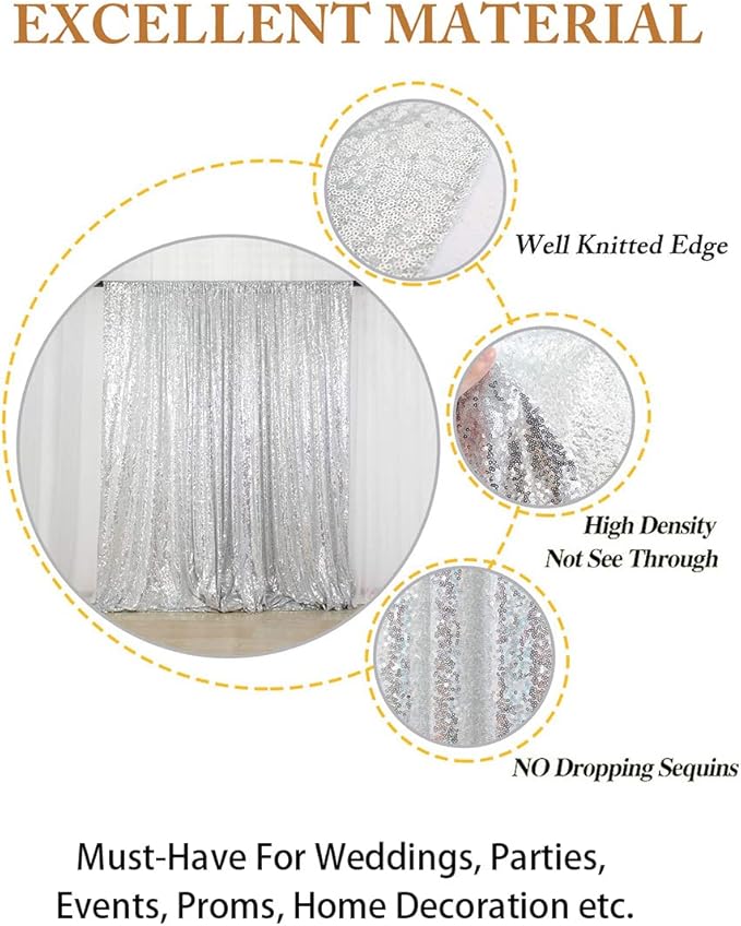 ShinyBeauty Sequin Curtains Silver 4FTx8FT Sequin Photo Backdrop Silver Sequin Backdrop Curtain Glitter Photography Backdrop Bridal Shower Backdrop for Wedding Party Decor