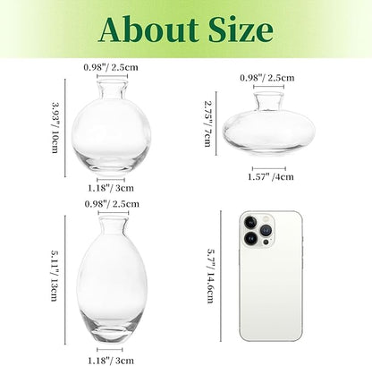 Glass Bud Vases Set of 12, Hewory Cute Clear Small Vases Handmade, Mini Glass Flower Vase for Floral Arrangement, Tiny Centerpiece for Wedding Party Events Home Office Table Decor (Not Include Flower)