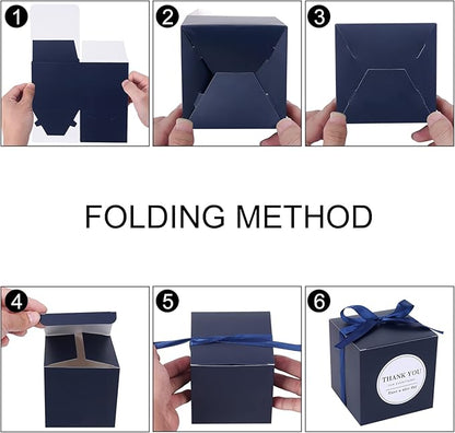 COTOPHER Small Gift Boxes 60 Pack 4x4x4 inches Navy Gift Boxes with Lids for Gifts, Crafting, Wedding Party Favor, Cupcake Boxes, Candy, Bridesmaids Proposal Box with Ribbons and Stickers (Navy, 60