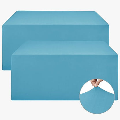 Nasitos Fitted Table Covers Stretch Spandex - 96 x 30 Inch - 2 Pack Turquoise Rectangle Table Clothes for 8 Foot Folding Tables, Fabric Tablecloths for Parties, Trade Show, Craft Show