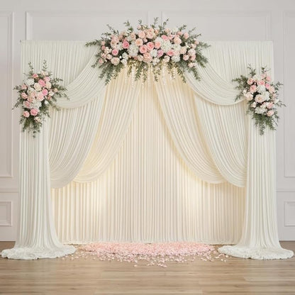 50ftx14FT Wrinkle Free Ivory Backdrop Curtain, 10 Panels 14FT Height Ivory Wedding Backdrop Drapes, Silky Polyester Back Drop Cloth for Birthday Photography Background Party Backdrop Draping