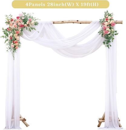 4 Panels Wedding Arch Draping Fabric White Sheer Backdrop Curtain Arch Drape for Wedding Ceremony Reception,Bridal Shower Party Decorations 28" X 19ft