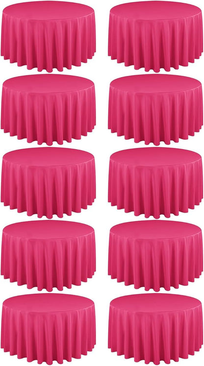 10 Pack Hot Pink Round Tablecloths 120 Inch, Circle Bulk Washable Linen Polyester Tablecloth, Table Cloth Cover for Wedding Buffet Party Banquet Reception Restaurant and Camping
