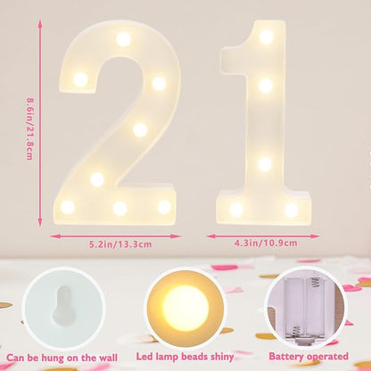 Decorative Led Light Up Numbers, 21th Birthday Decorations, Warm White Led Numbers Lights, Lighted Marquee Number Sign for Sweet 21th Party Decor