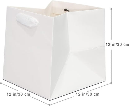 White Paper Gift Bag 12 in Large Paper Gift Box Square Bottom Kraft Paper Bags with Handles for Wedding Baby Shower Birthday Party (White, 12 x 12 x 12 in, 10 CT)