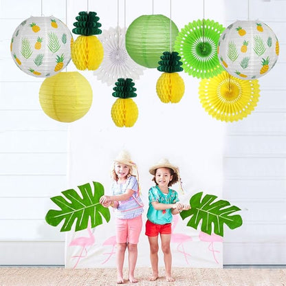 Pineapple Party Decorations Hanging Paper Lanterns Pineapple Honeycomb Tissue Paper Fans for Hawaiian Tropical Birthday Luau Party Decorations Summer Decor (Yellow)