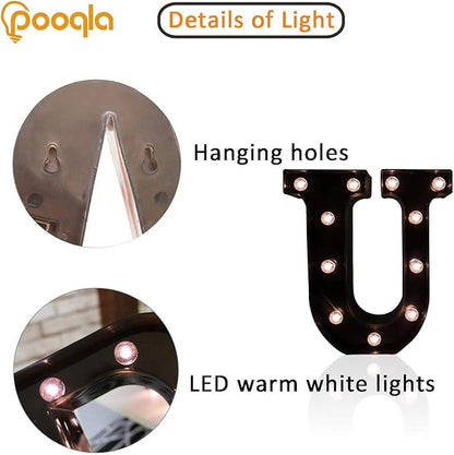 Decorative LED Illuminated Letter Marquee Sign - Alphabet Marquee Letters with Lights For Wedding Birthday Party Christmas Night Light Lamp Home Bar Decoration U, Black