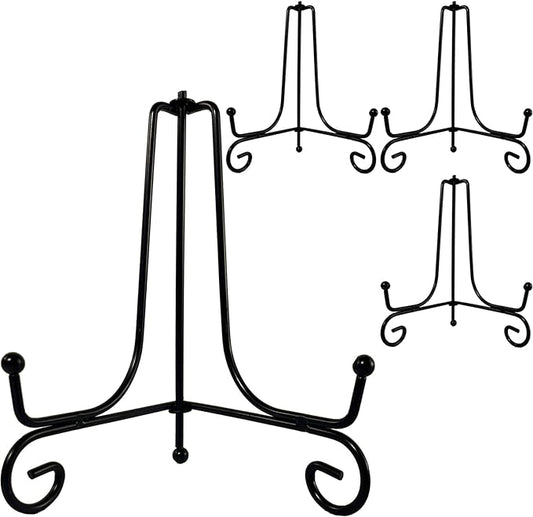 4PCS Premium Black Iron Plate Stands for Display 6 Inch, Decorative Solid Metal Plate Holders for Displaying, Mini Easel, Frame, Book, Card, Plaque, Bowl, Picture Stands for Display