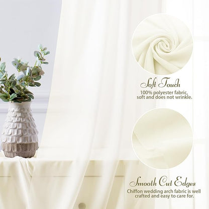 SiinvdaBZX 4 Panels Wedding Arch Draping Fabric 30" x 20Ft Ivory Sheer Chiffon Fabric Outdoor Extra Long Decorative Drapery Fabric for Party Ceremony Ceiling Curtain Backdrop