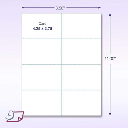 NextDayLabels - Blank Perforated Printable Cardstock, 8 Cards per Sheet, 100# tag - for laser and inkjet printer, 4-1/4" x 2-3/4" Each Card - 800 Cards - Made in the USA