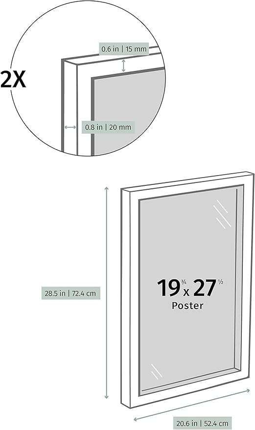 Opposite Wall - 50x70 cm - Dark Oak Wood Picture Frame - Lightweight, Versatile & Shatterproof - Wall Hanging Photo or Poster Frame - Wall Decor for Office, Gallery & Home, 19 3/4 x 27 1/2 in