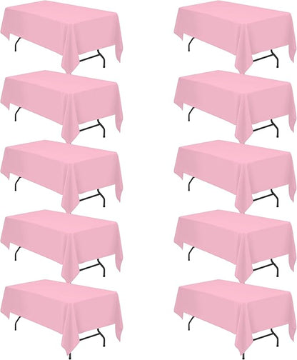 BRILLMAX 10 Pack Pink Tablecloths for 6 Foot Rectangle Tables 60 x 102 Inch - 6ft Rectangular Bulk Linen Polyester Fabric Washable Cloth Cover for Wedding Reception Banquet Birthday Party