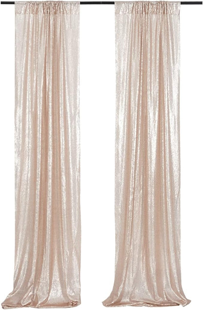 Poise3EHome Champagne Sequin Backdrop Curtains,4 Panels 2FTx8FT Glitter Background for Party Birthday Party Baby Shower Wedding Christmas Thanksgiving Holiday Festival Decor