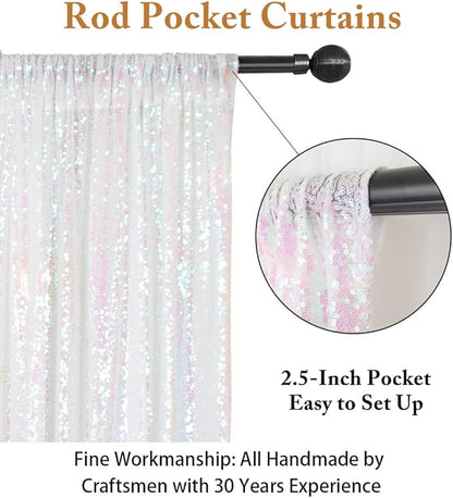 ShinyBeauty 7FTX7FT Iridescent White Sequin Backdrop | Glitter Wedding Photo Booth Background | Sparkly Shimmer Baby Shower Decor | No Dropping Sequins | Dense Backdrops Design
