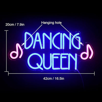 Dancing Queen Neon Sign Dance Led Sign Purple Neon Lights Dance Club Lights Up Sign USB Powered Switch Neon Signs for Wall Decor Dance Studio Dancing Party Bar Dance Club (16.5 * 7.9 inch)