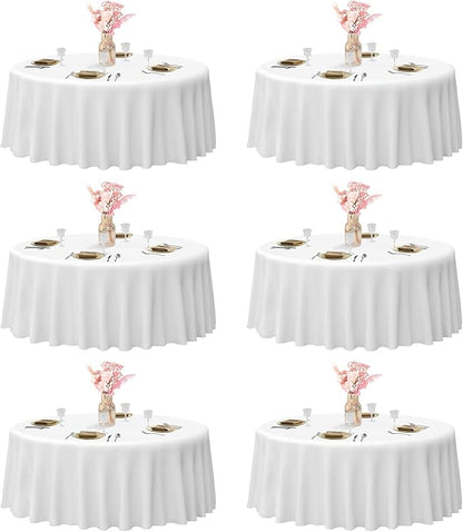EMART Round Tablecloth White (6 Pack) 132 inch Circular Polyester Table Cover for Wedding Decor, Birthday Party, Banquet and Formal Events
