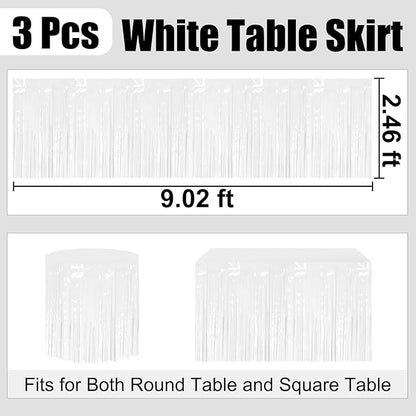 3 Pack 29 x108 Inch Macaron White Foil Fringe Table Skirts Metallic Banner for Tinsel Streamer Garland Backdrop for Parade Floats Wedding Thanksgiving Birthday Christmas New Year Party Decoration