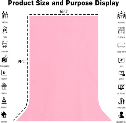 6X9FT High Density Fabric Pink Backdrop Portrait Photo Booth Washable Background Screen Video Recording Parties Curtains