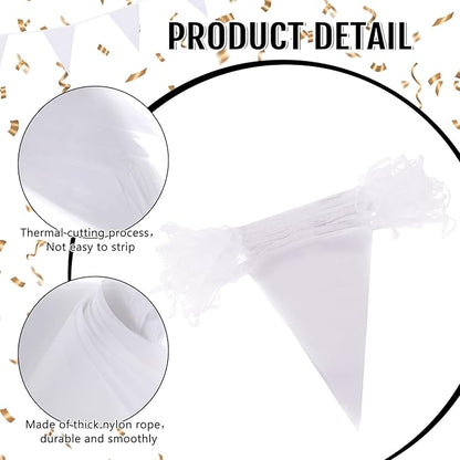 Tatuo 200 Feet Solid Pennant Banners Flags String Triangle Hanging DIY Bunting Flags Party Decorations for Grand Opening Party Banners for Kids Birthday, Shops (White)