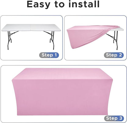 Nasitos Pink Fitted Table Covers Stretch Spandex - 72 x 30 Inch - 4 Pack Rectangle Table Clothes for 6 Foot Folding Tables, Wrinkle Resistant Tablecloths for Parties, Trade Show, Craft Show, Birthday