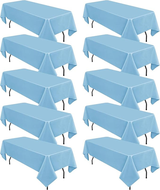 10 Pack Light Blue Tablecloths for 6 Foot Rectangle Tables 60 x 102 Inch - 6ft Rectangular Bulk Polyester Fabric Table Clothes for Wedding Buffet Party Banquet Reception Restaurant and Camping