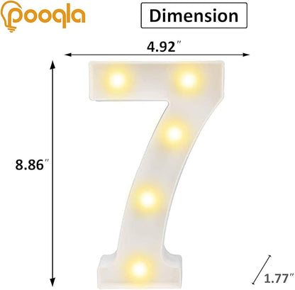 Pooqla Decorative LED Light Up Number Letters, White Plastic Marquee Number Lights Sign Party Wedding Decor Battery Operated (7)