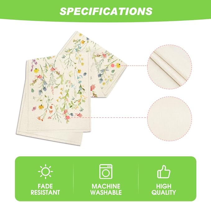 Artoid Mode Wildflowers Bloom Flowers Spring Table Runner, Seasonal Summer Floral Kitchen Dining Table Decoration for Home Party Decor 13x90 Inch