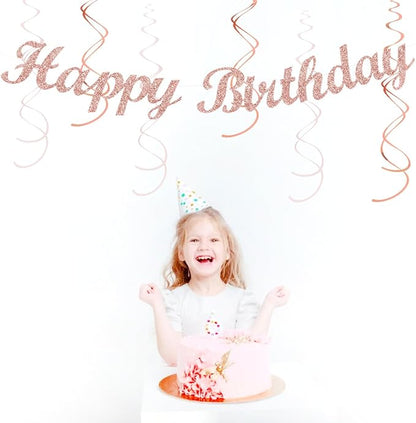 Pink White Rose-Gold Birthday Party-Decorations - 21pcs Happy Banner, Paper Lanterns,Tissue Pom Poms Flower Fan,Honeycomb Ball,Swirl Streamers Garland Supplies Decor Girls Women Huglony