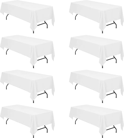 BRILLMAX 8 Pack White Tablecloths for 8 Foot Rectangle Tables 60 x 126 Inch - 8ft Rectangular Bulk Linen Polyester Fabric Washable Cloth Cover for Wedding Reception Banquet Birthday Party