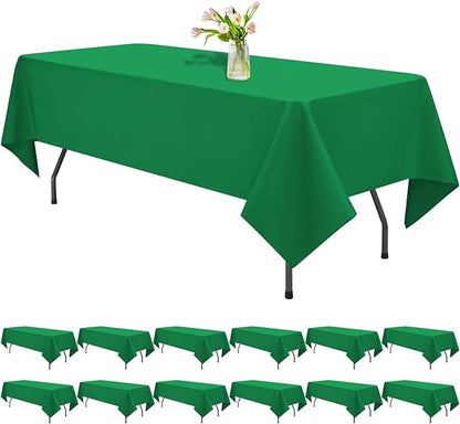 12 Pack Green Tablecloths for Rectangle Tables 60 x 126 Inch Polyester Tablecloth 8 Foot Rectangle Table Cloth Wrinkle Resistant Washable Fabric Table Cover for Party Wedding Banquet Events