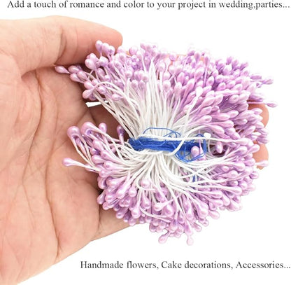 HAHIYO 700Pcs 3mm Light Purple Pearl Double Head Flower Stamen - Artificial Pistil for Floral Making, Scrapbook Decoration