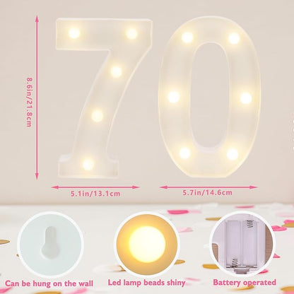 Decorative Led Light Up Numbers, 70th Birthday Decorations, Warm White Led Numbers Lights, Lighted Marquee Number Sign for Sweet 70th Party Decor