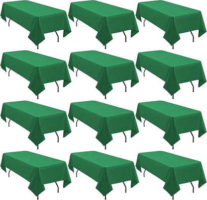 12 Pack 60 x 126 Inch Rectangle Tablecloth Green Polyester Tablecloth for 8 Ft Rectangle Tables, Washable Fabric Table Cloth for Wedding Dining Table Buffet Parties Camping