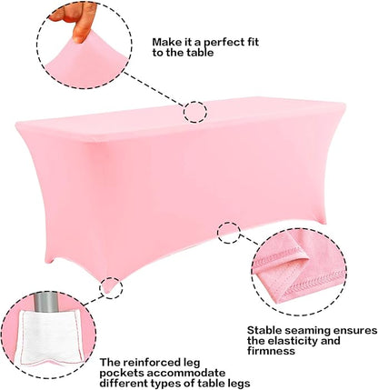 IVAPUPU 8FT Table Cloth for Rectangular Fitted Events Stretch Pink Table Covers Washable Cover Spandex Tablecloth Protector for Party, Wedding, Cocktail, Banquet, Festival