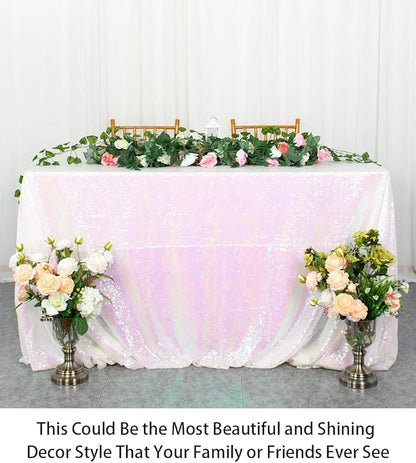 ShinyBeauty Square Tablecloth 72x72-Inch Sequin Tablecloth Overlay Iridescent White Table Cover Sequined Table Cloths for Wedding White Tablecloth Linen Square Overlay for Cocktail/Dessert