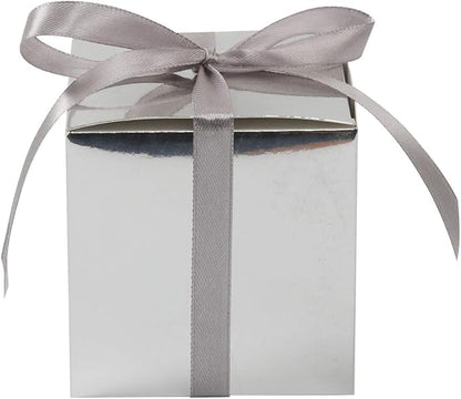 COTOPHER 60pcs Small Gift Boxes, Favor Boxes 2x2x2 inches Paper Gift Boxes with Ribbons Candy Box for Wedding Favors Baby Shower Bridal Shower Birthday Party (60 Metallic Silver)